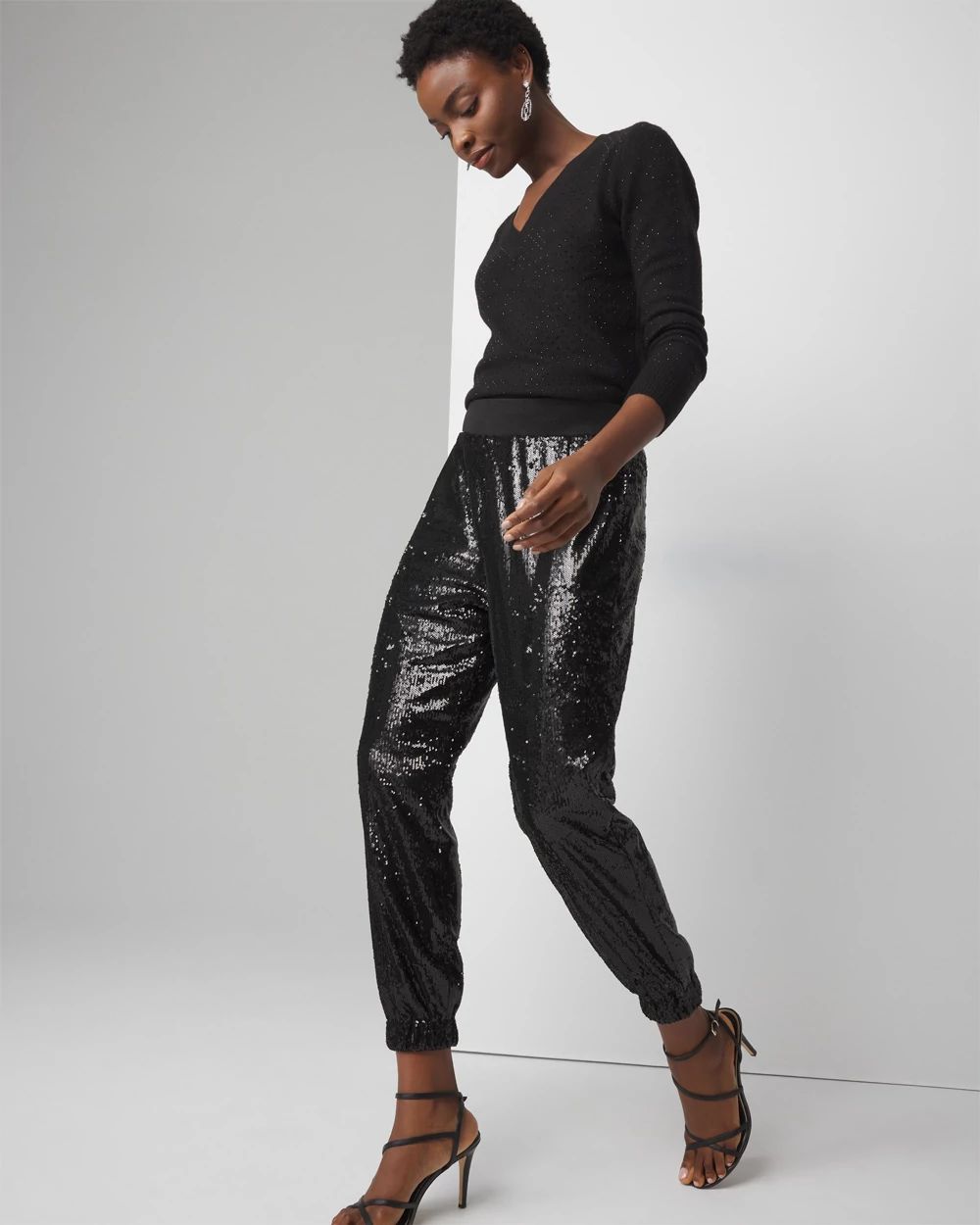 Sequin joggers outfit top